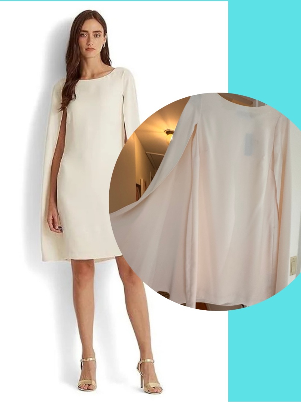 Lauren Ralph Lauren Cream Cape-Sleeve Mini Dress